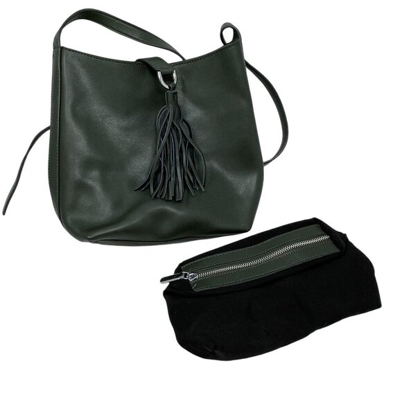 S-Zone Leather Hobo Style Purse Tassel Insert Olive Green - Picture 1 of 7